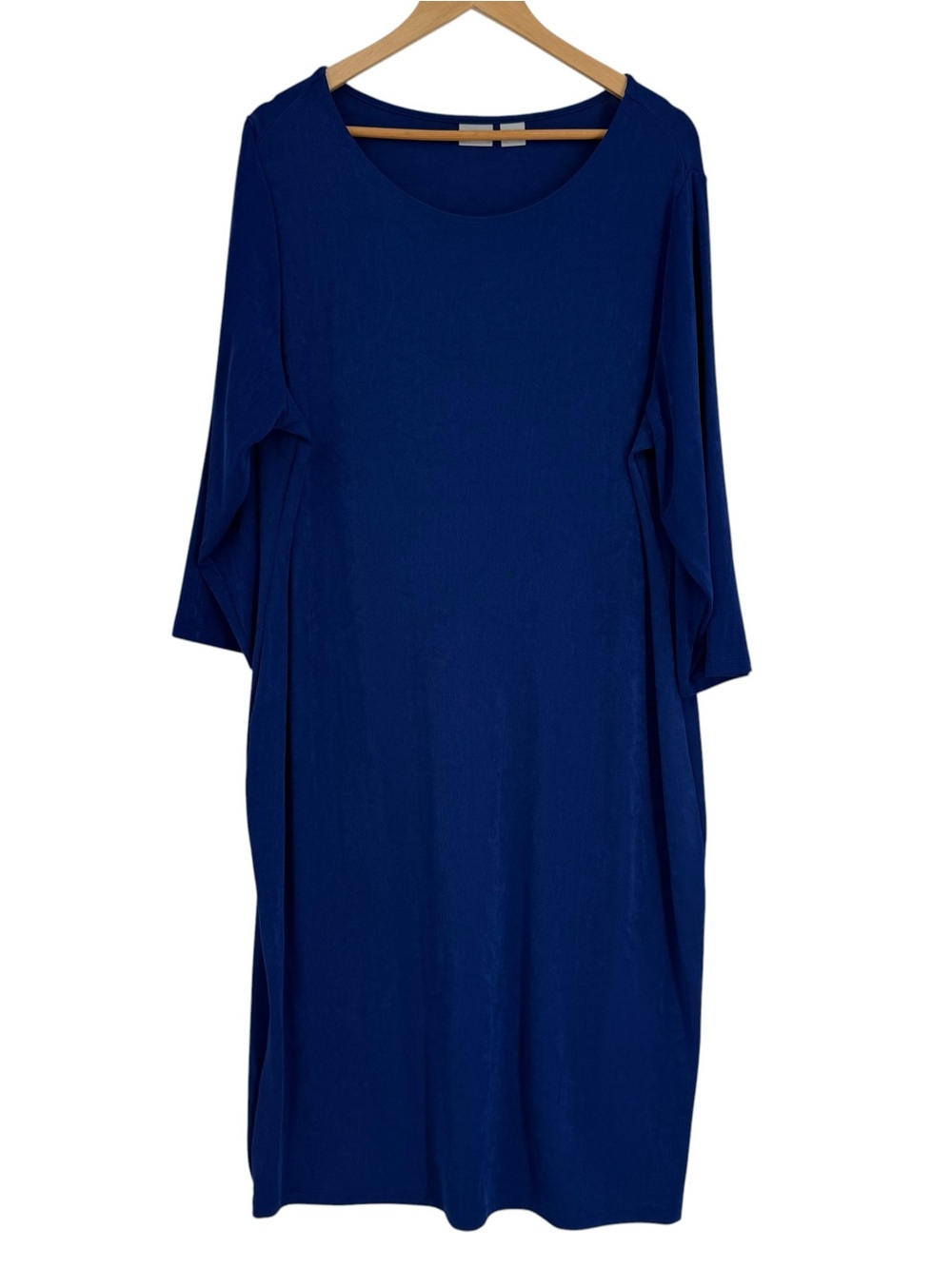 Chicos Travelers Maxi Dress Size 4 (XXL) Slinky Knit 3/4 Sleeves No-iron blue
